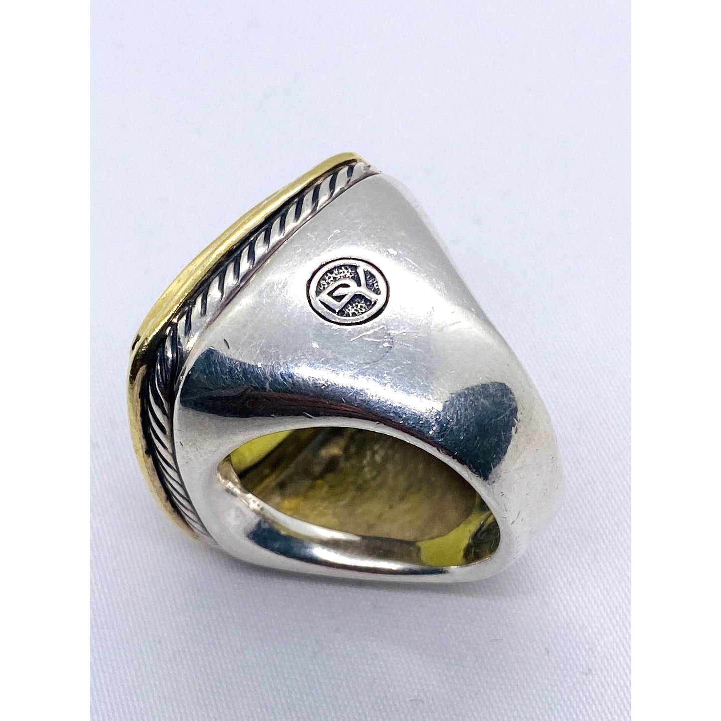 David Yurman Green-Yellowish Stone 18K 925 Diamond Ring 6.25