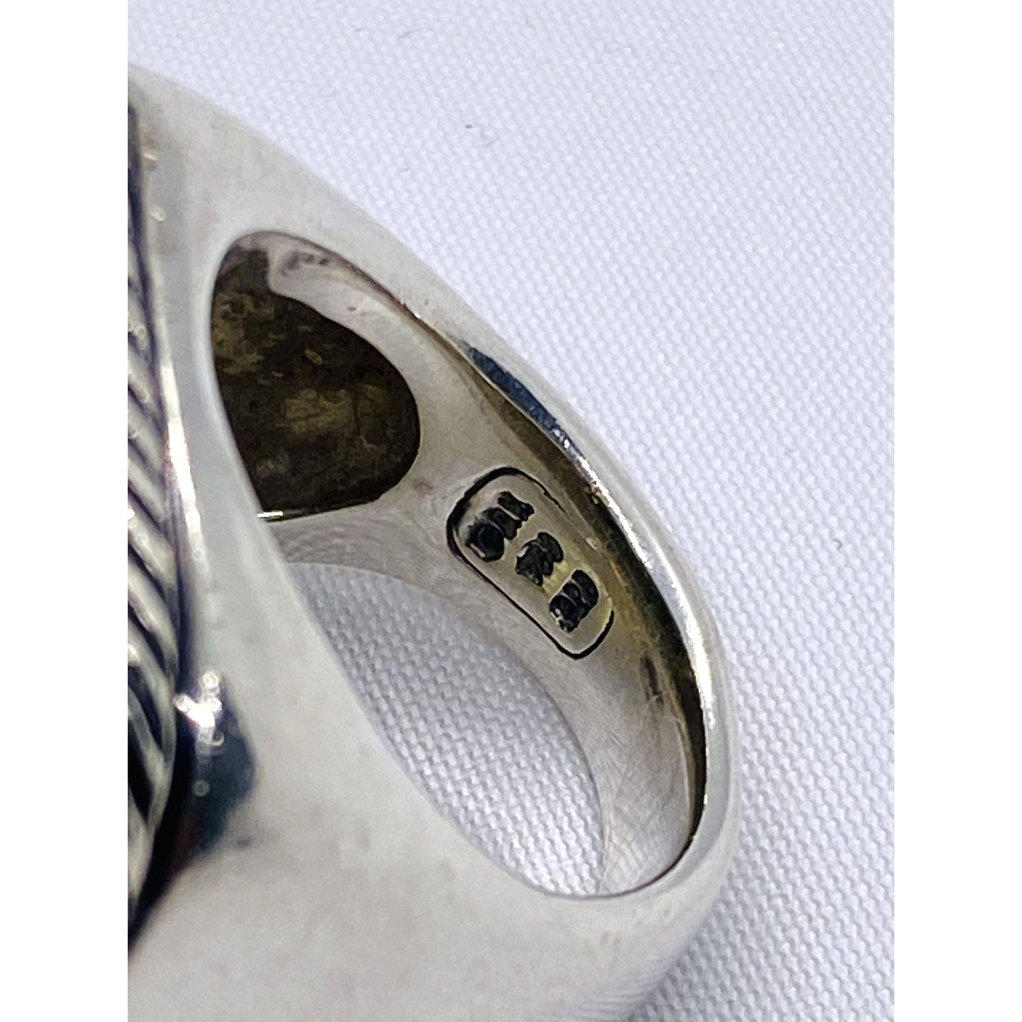 David Yurman Green-Yellowish Stone 18K 925 Diamond Ring 6.25