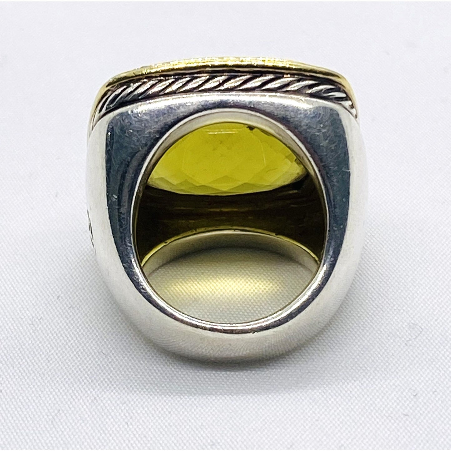 David Yurman Green-Yellowish Stone 18K 925 Diamond Ring 6.25