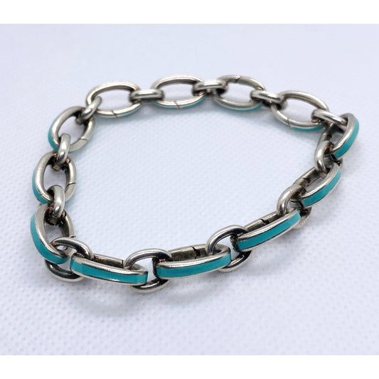 Tiffany & Co Blue Enamel Clasping Oval Link Bracelet Sterling Silver 925