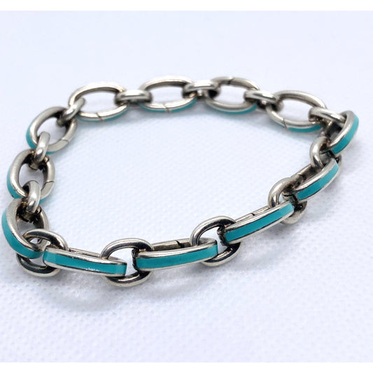 Tiffany & Co Blue Enamel Clasping Oval Link Bracelet Sterling Silver 925