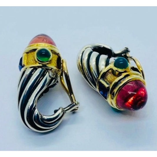 David Yurman Renaissance Shrimp 14K 925 Gold Silver Earrings