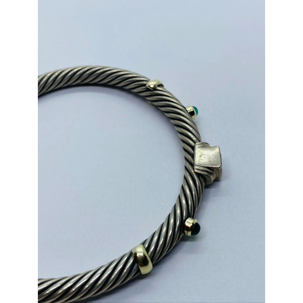 DAVID YURMAN 5mm 925 14K Renaissance Amethyst Green Onyx Station Cable Bracelet