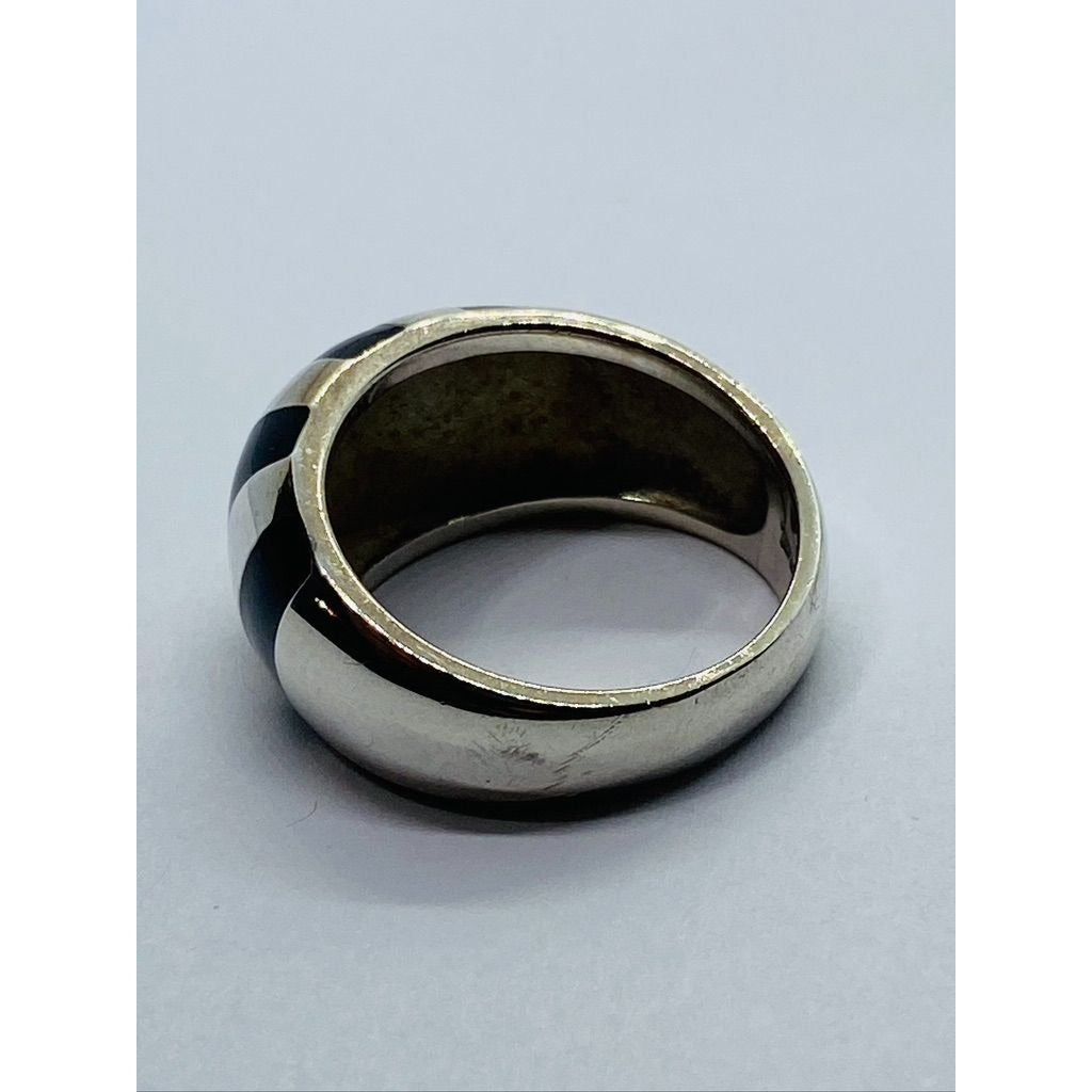 Tiffany & Co. Silver Black Enamel Stripe Dome Ring Size 6.5