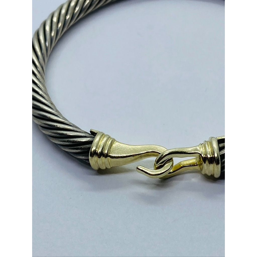 David Yurman Sterling Silver 14k Yellow Gold Hook Cable Buckle Bangle Bracelet 6"