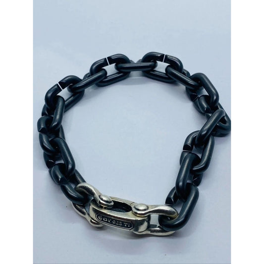 David Yurman Sterling Silver 925Chain Links Bracelet with Black Titanium 8.5"