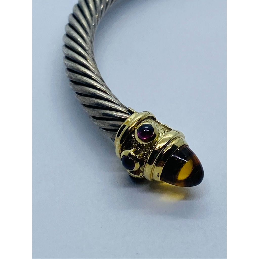David Yurman Sterling Silver 14k Citrine Amethyst Renaissance 5mm Cable Cuff Bracelet