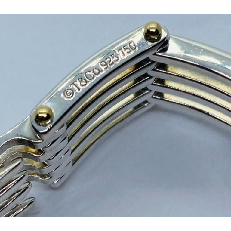 Tiffany & Co. Sterling Silver 18K 750 Yellow Gold ID Bar Gatelink Bracelet 7”