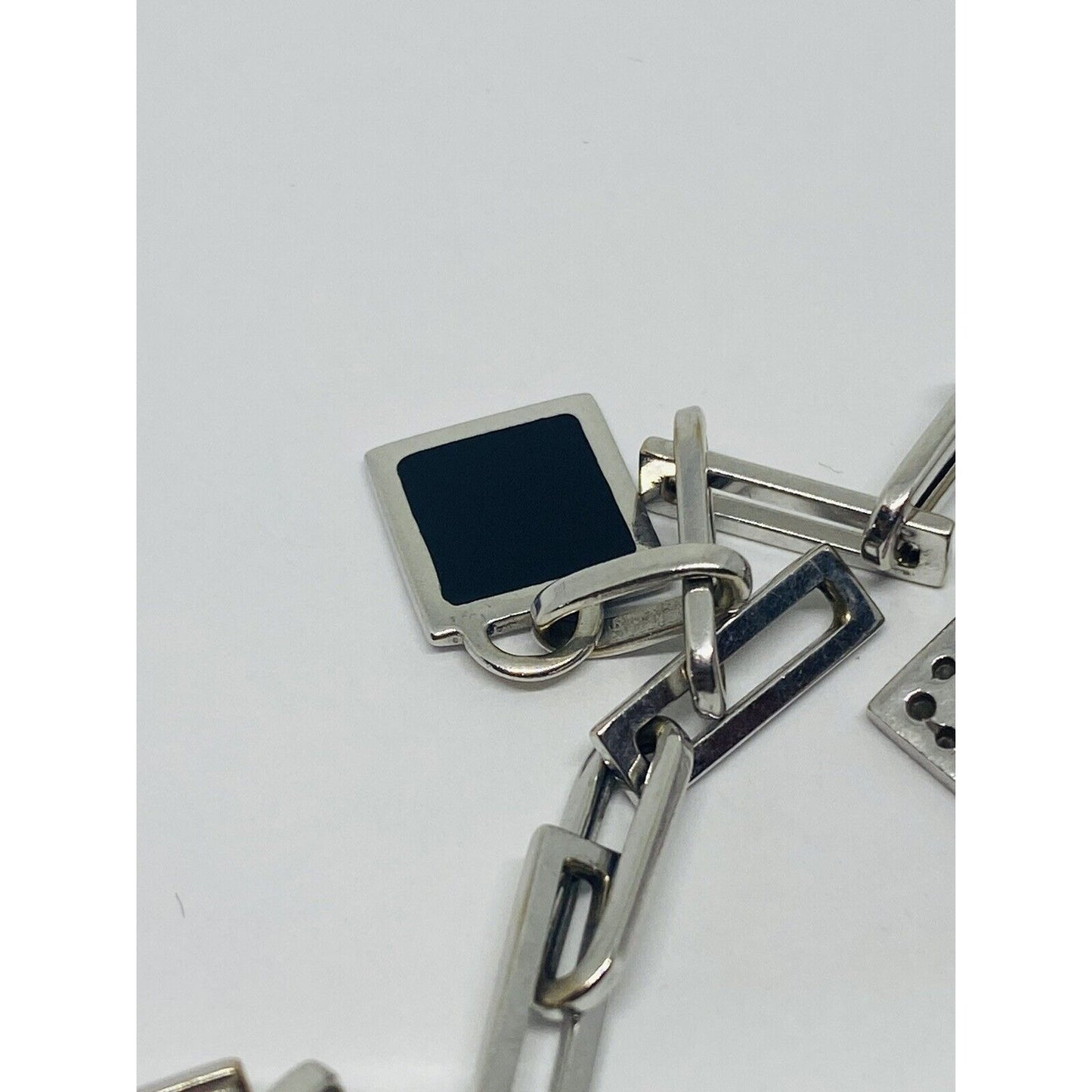 LA NOUVELLE BAGUE 0.22ct Diamond 18K Gold Square Charm Bracelet 7.25” RARE