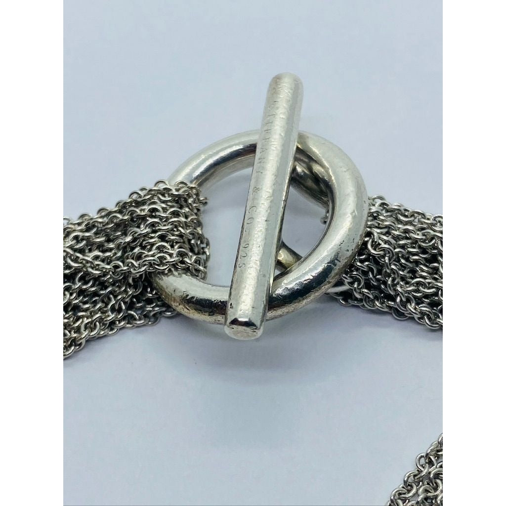 Tiffany & Co. 925 Silver Multi Strand Mesh Toggle 7.25" Bracelet