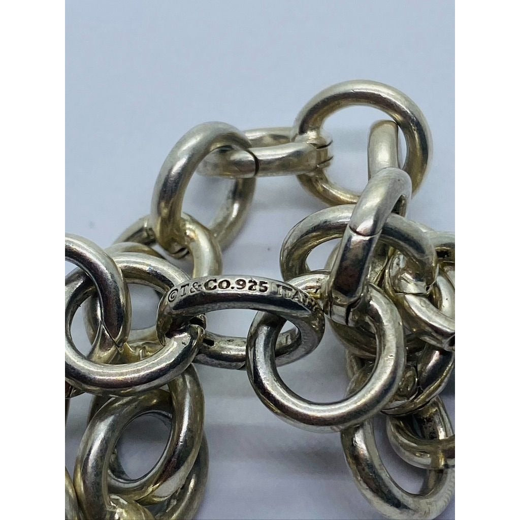 Tiffany Co Italy Sterling Silver Round Circle Clasping Link 8" Bracelet