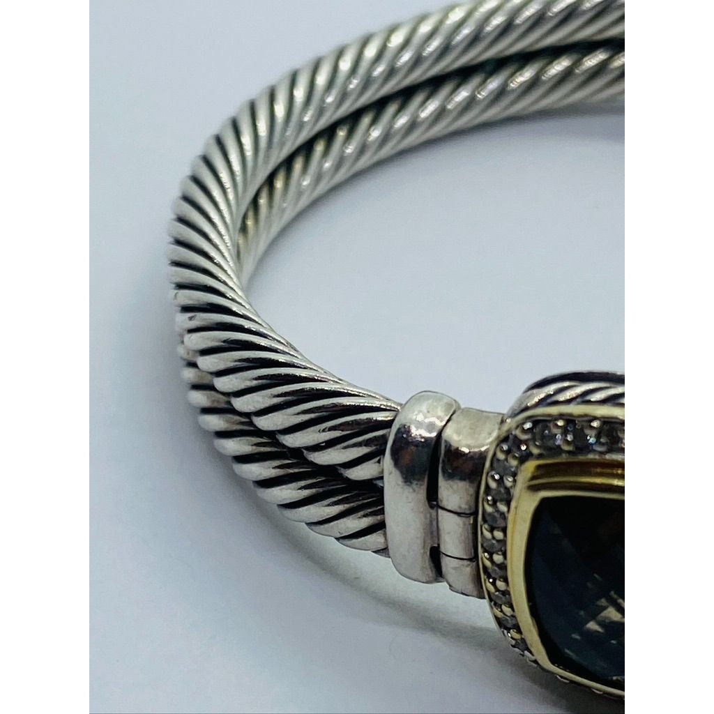 David Yurman 925 Silver 18K 750 Albion Double Cable Bracelet Topaz