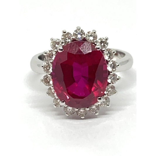 18K WG 3.00CT Ruby (Lab created) & Halo Setting .76 TDW ring size 6.75