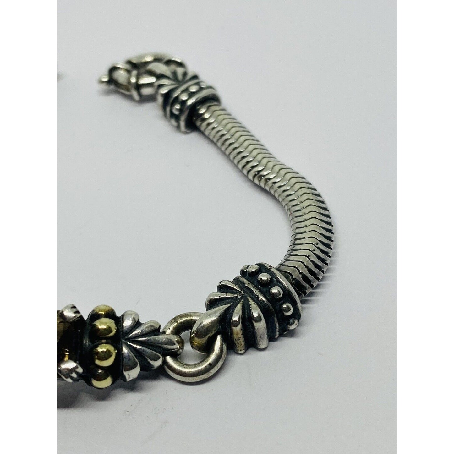 LAGOS STERLING SILVER 925 AND 18K 750 CAVIAR SMOKEY TOPAZ BRACELET 7.25”