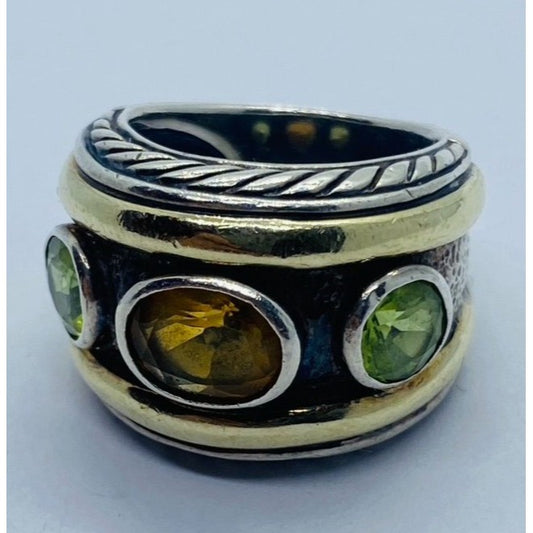 DAVID YURMAN 14K Gold Sterling Silver Citrine Green Peridot Renaissance Ring 6.75