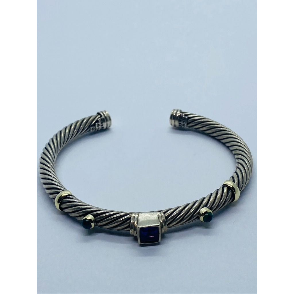 DAVID YURMAN 5mm 925 14K Renaissance Amethyst Green Onyx Station Cable Bracelet