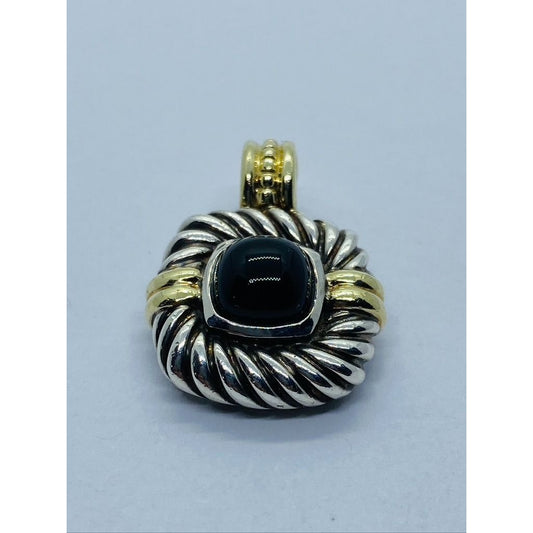 Authentic Renaissance David Yurman Sterling 14K Black Cabochon Enhancer Pendant