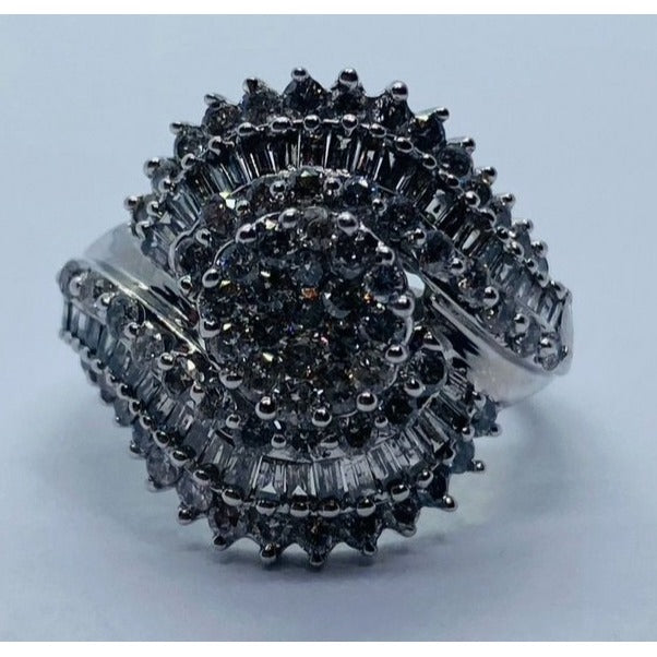 10K White Gold Cluster Diamond Ring Size 7 1.87CT