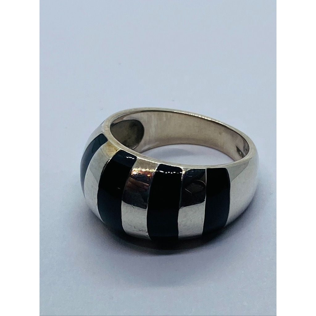 Tiffany & Co. Silver Black Enamel Stripe Dome Ring Size 6.5