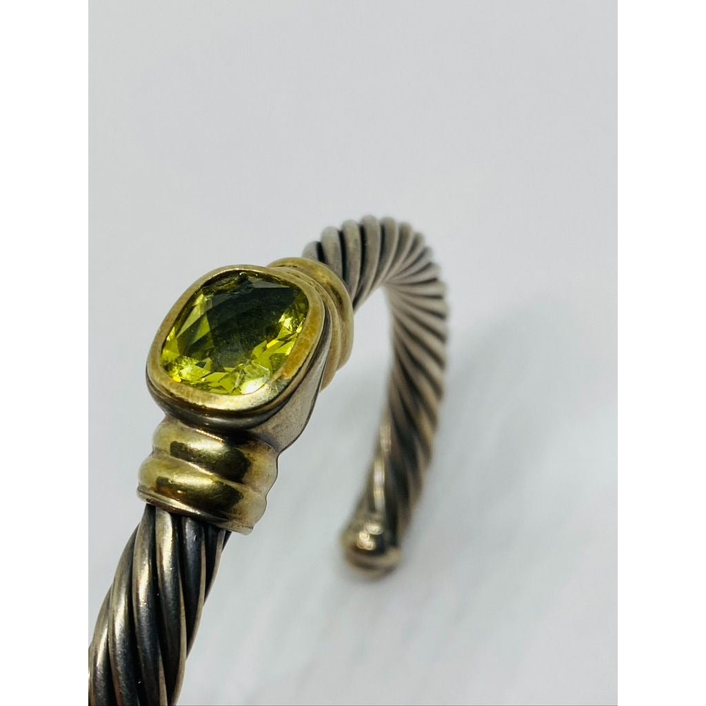 David Yurman Twisted Cable Cuff Bracelet 925 Silver & 14k Gold Peridot (chipped)