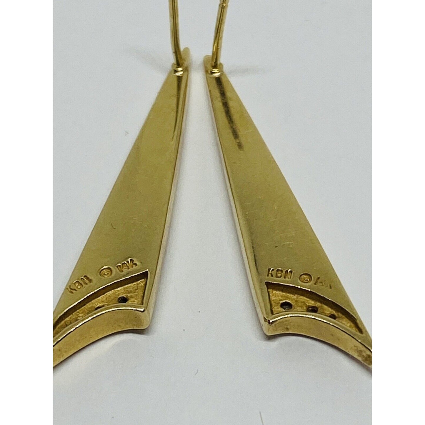KABANA SOLID 14K GOLD DIAMOND & BLACK ONYX LONG DANGLE EARRINGS