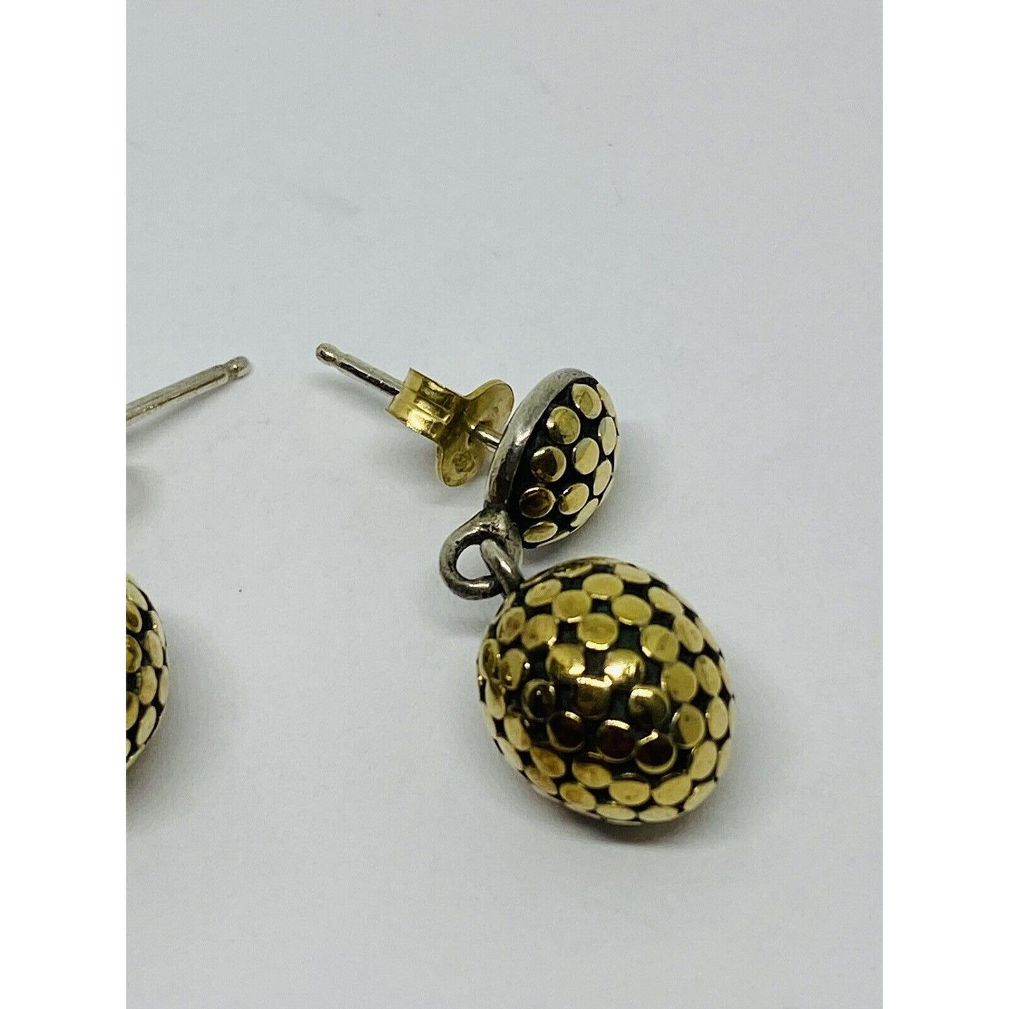 Amazing John Hardy 18K Gold & Sterling Silver Dot Drop Earrings 23MM long