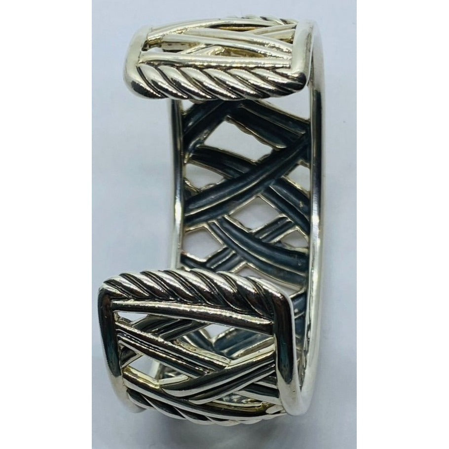 David Yurman Sterling Silver 18k Gold Papyrus Two Tone Wide Cuff Bangle Bracelet