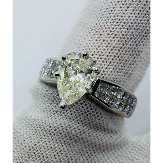 GIA PEAR CUT 1.62 ENGAGEMENT RING 18K WHITE GOLD SIZE 6 2.82 TCW