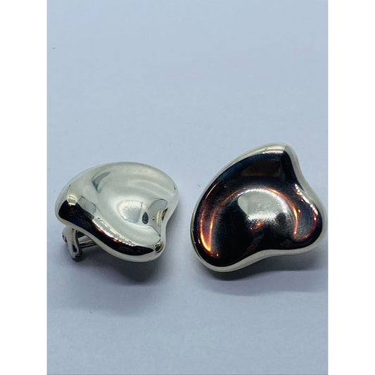 Tiffany & Co Silver Peretti HUGE Puff Puffy Heart Clip On Earrings 1x1” Pouch