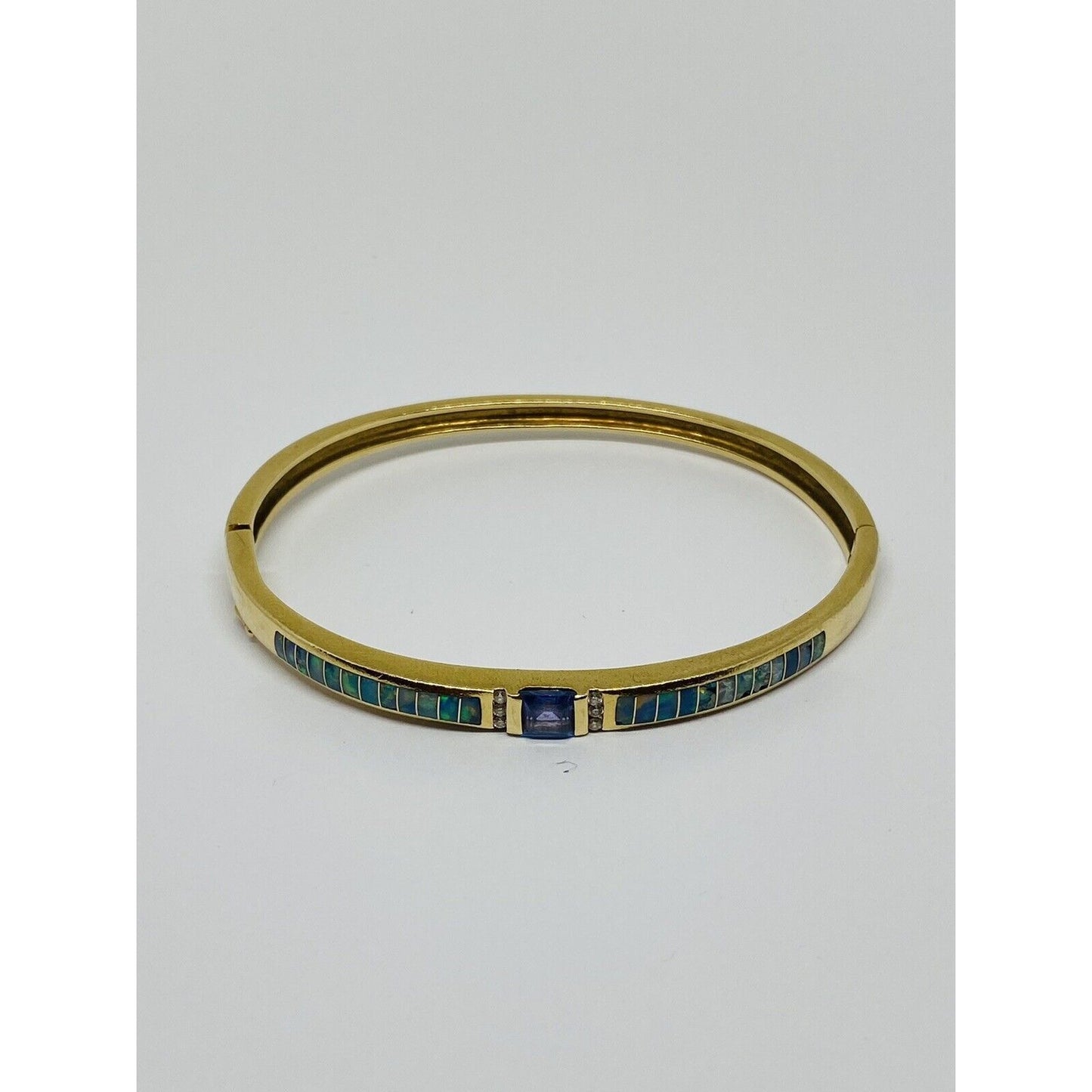 Kabana heavy 14K YG 0.82CT diamond tanzanite & opal bangle bracelet 20.2 Grams