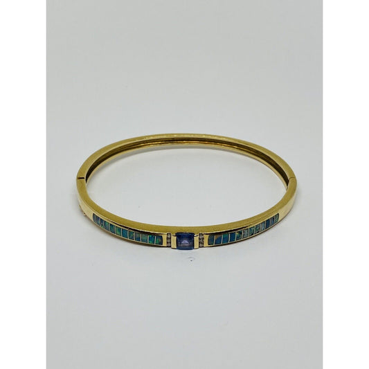 Kabana heavy 14K YG 0.82CT diamond tanzanite & opal bangle bracelet 20.2 Grams