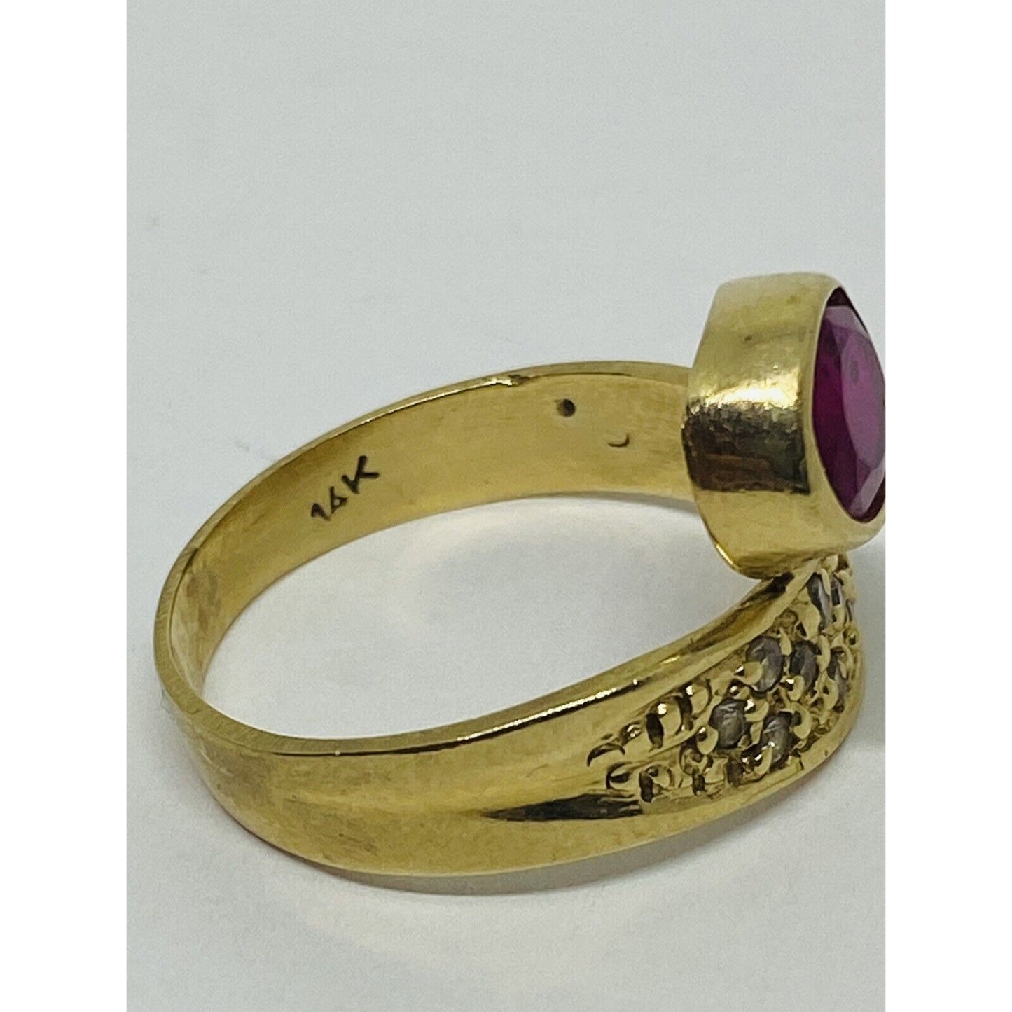 Oval Synthetic Ruby CZ Ring 14k Yellow Gold Size 9 Stone Measures 7.5x5.5MM