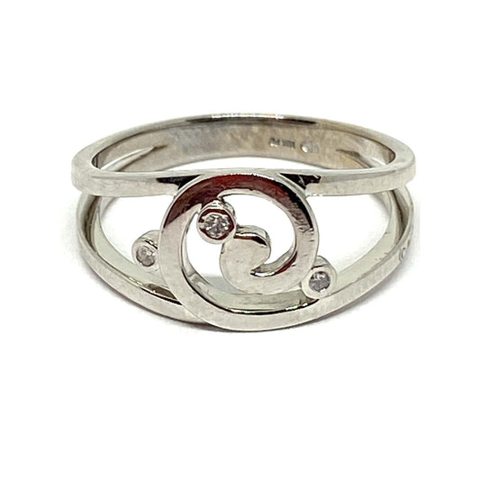 Rare Caharel 0.03ct Diamond 18K Gold Swirl Design Ring