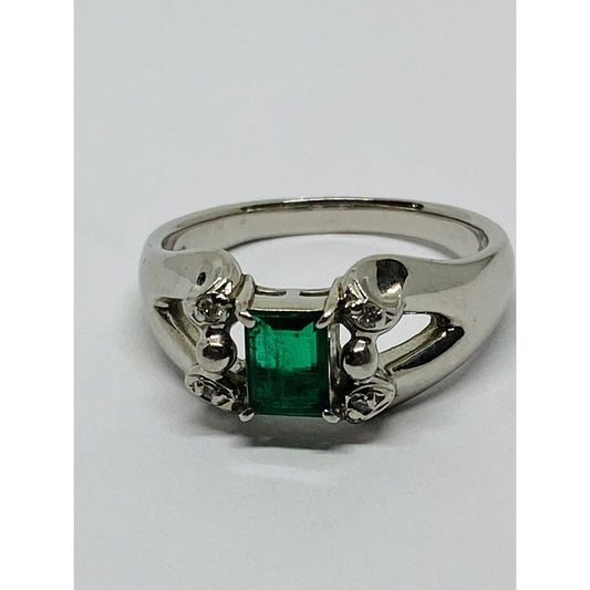 Platinum 900 Emerald And Diamond Ring .38 ct emerald Size 7.25 6.8 Grams