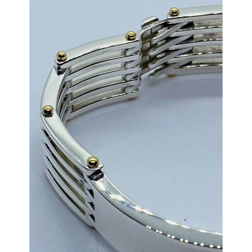 Tiffany & Co. Sterling Silver 18K 750 Yellow Gold ID Bar Gatelink Bracelet 7”