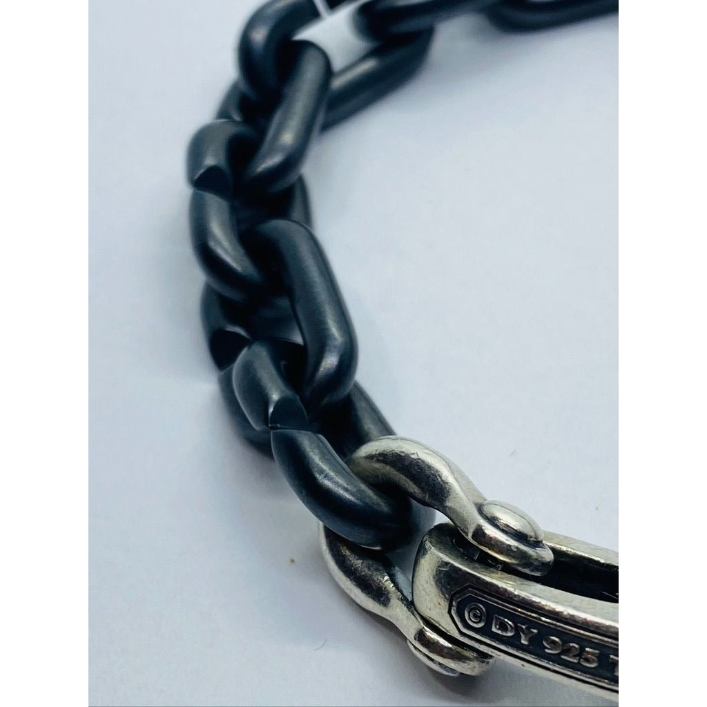 David Yurman Sterling Silver 925Chain Links Bracelet with Black Titanium 8.5"