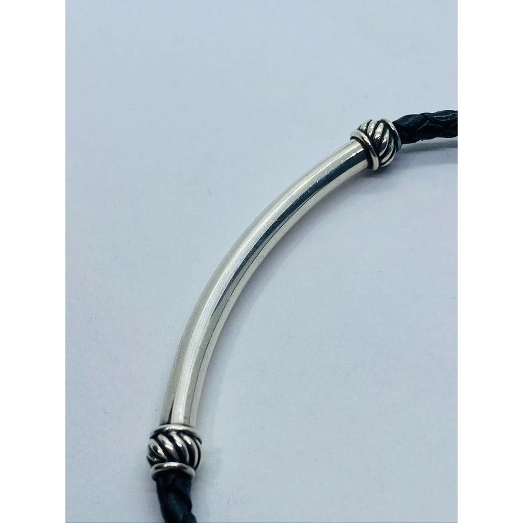 David Yurman Sterling Silver 925 Black Leather Bracelet - 8" Wrist
