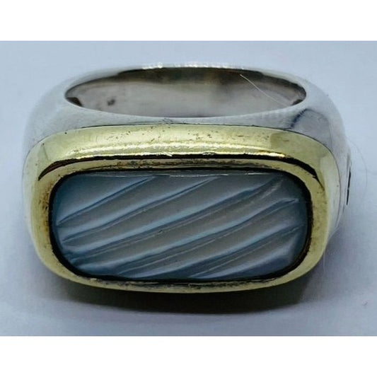 David Yurman18K Sterling Silver Carved Mother Of Pearl Ring Size 6