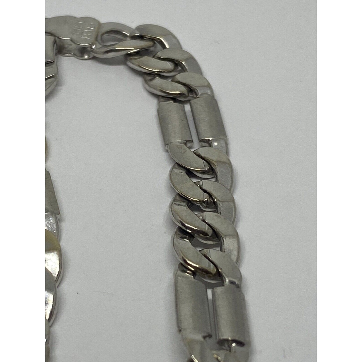 14k Men White Gold Brushed Link 7 3/4 Inch Bracelet  Dad Mens, Solid Links Italy