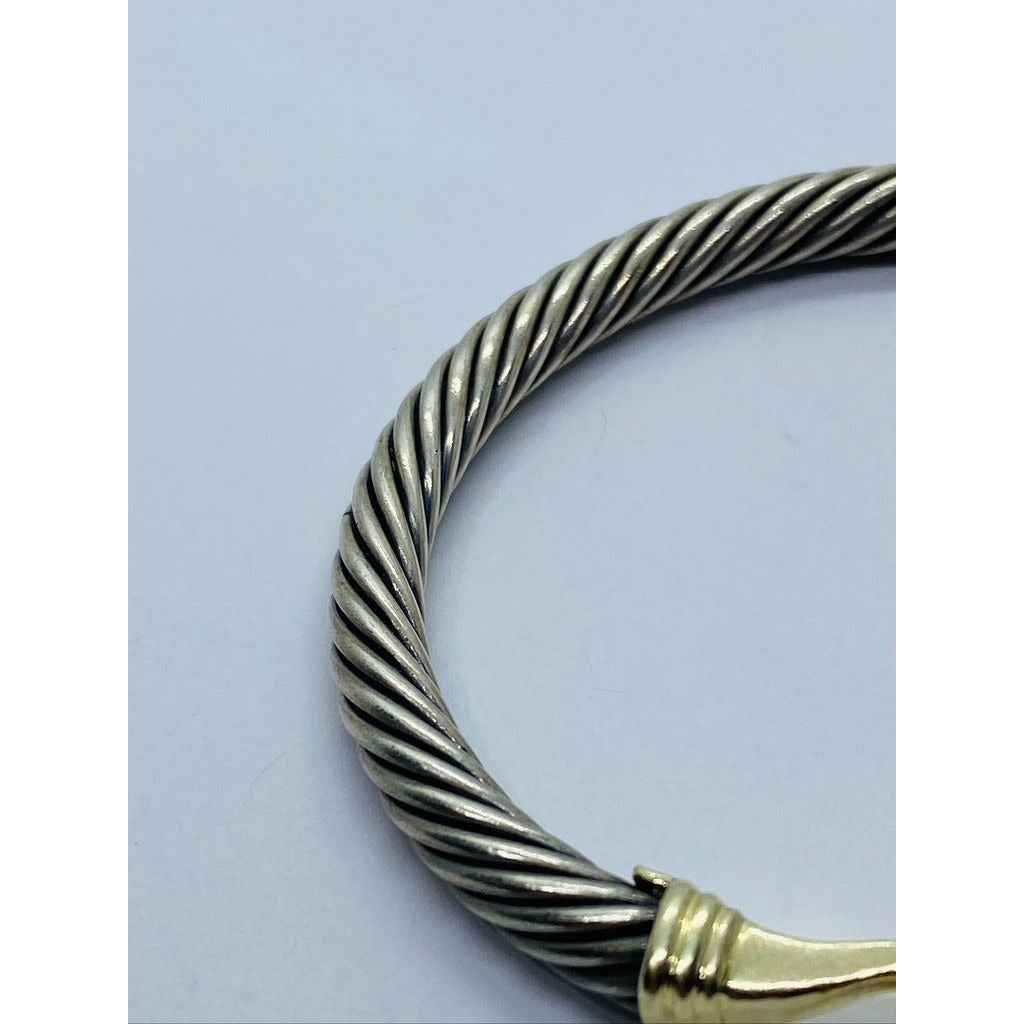 David Yurman Sterling Silver 14k Yellow Gold Hook Cable Buckle Bangle Bracelet 6"