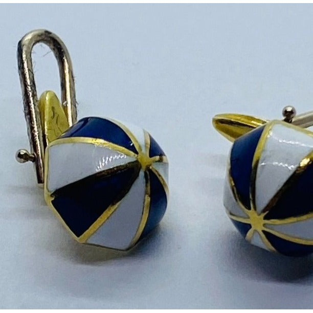 David Webb Umbrella Blue White Enamel 18K Shirt Studs