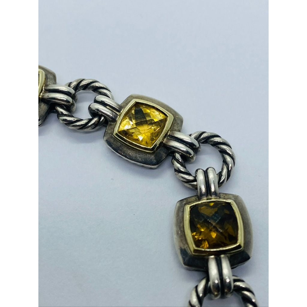 David Yurman Citrine Stones Albion Cable Bracelet Sterling 18K