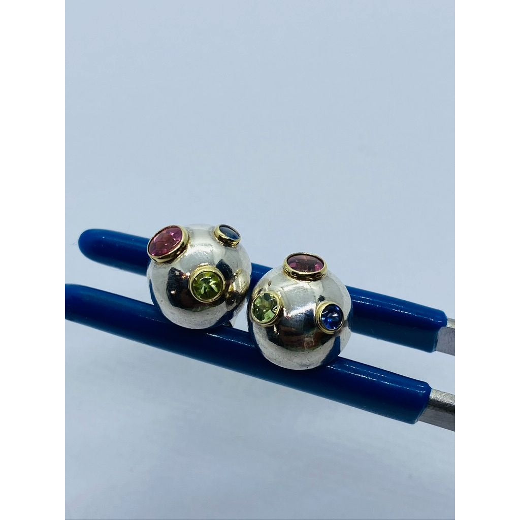 Tiffany & Co. Etoile Ball Earrings Sterling 18K Gold Tourmaline Sapphire Peridot