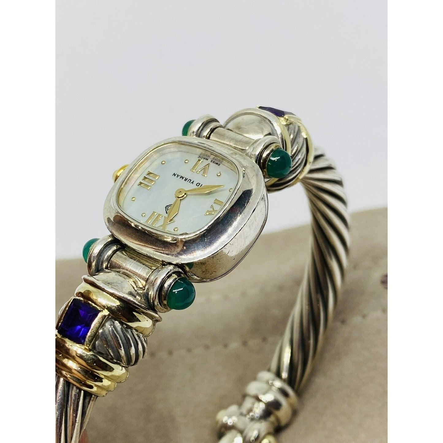 David Yurman 14k 925 Cable Amethyst Green Onyx Ladies Watch