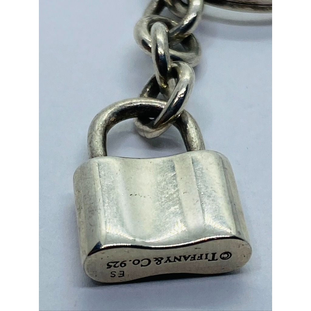 Tiffany Co Sterling Silver 1837 Padlock Charm on Keychain 2.5"
