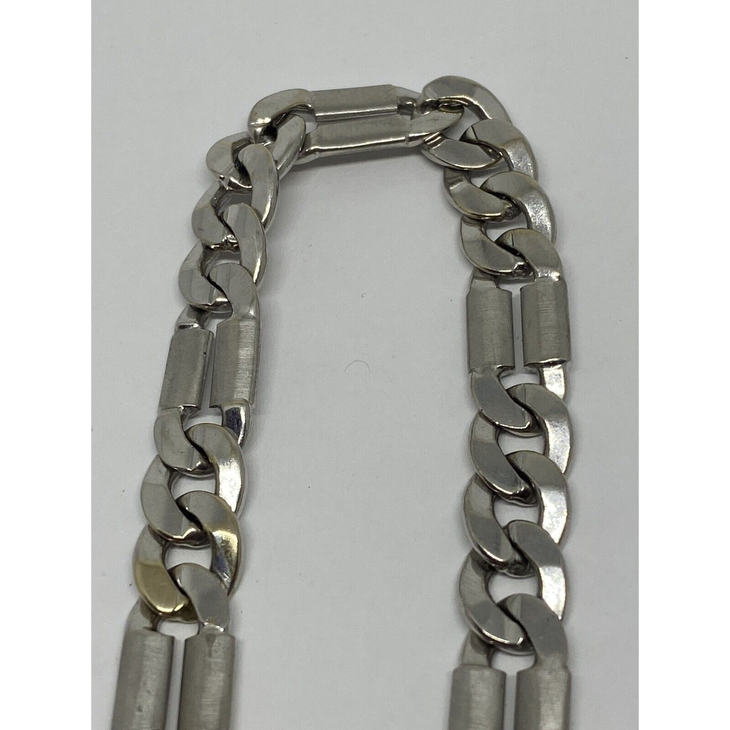 14k Men White Gold Brushed Link 7 3/4 Inch Bracelet  Dad Mens, Solid Links Italy