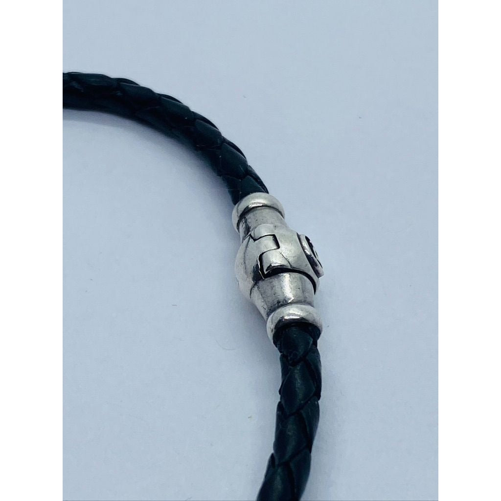 David Yurman Sterling Silver 925 Black Leather Bracelet - 8" Wrist