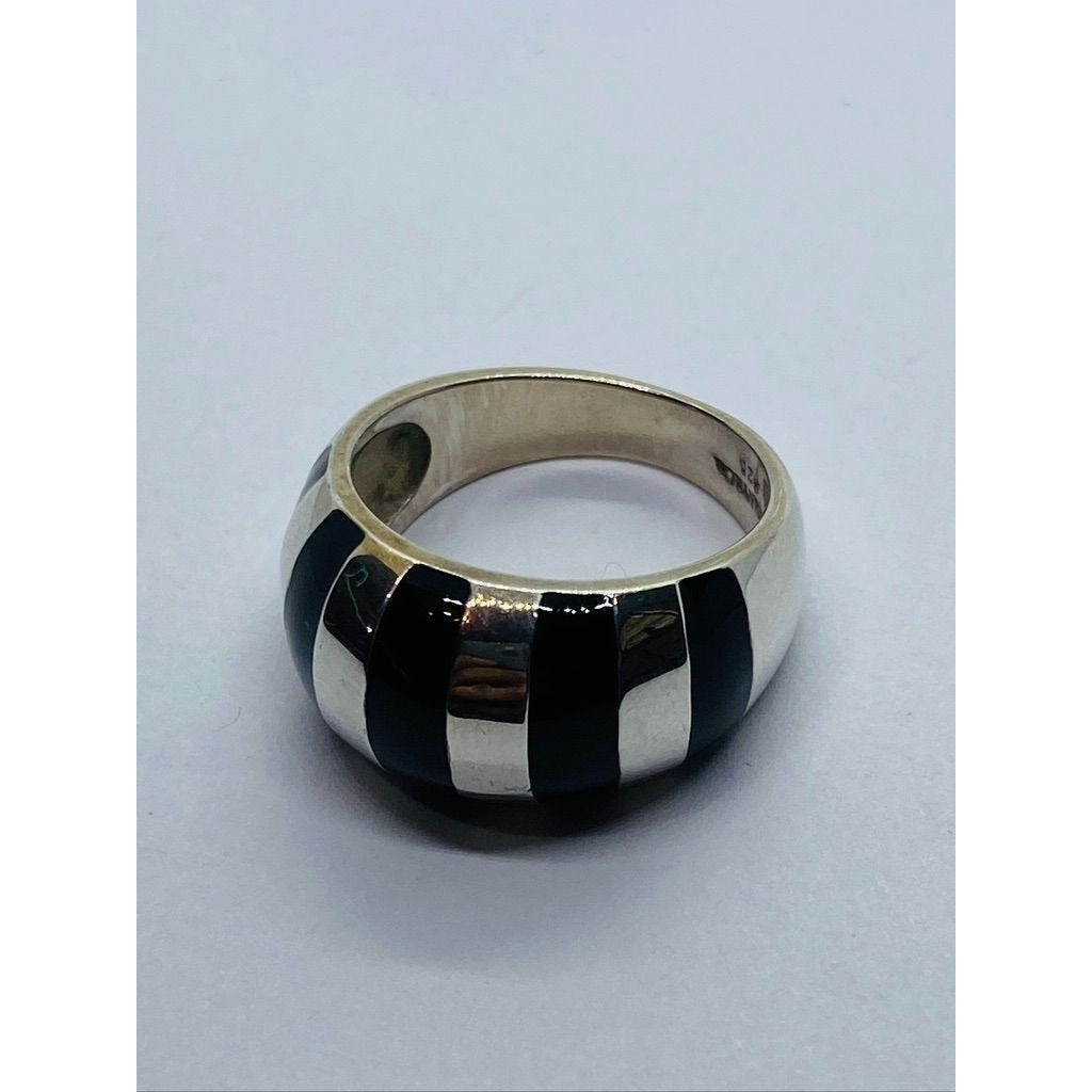 Tiffany & Co. Silver Black Enamel Stripe Dome Ring Size 6.5