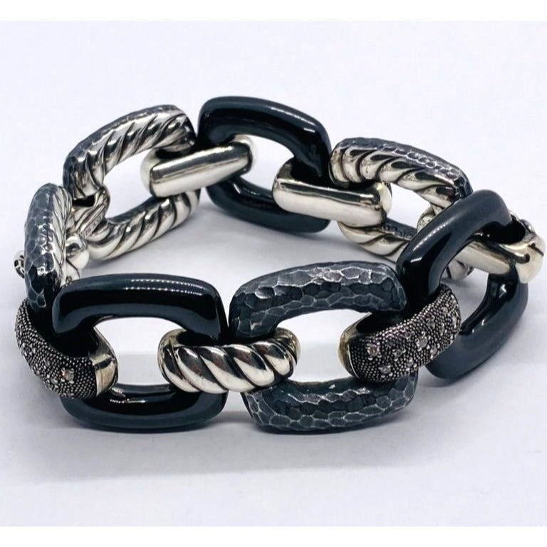 David Yurman Midnight Melange Diamond Link Bracelet in Sterling Silver 30mm Wide