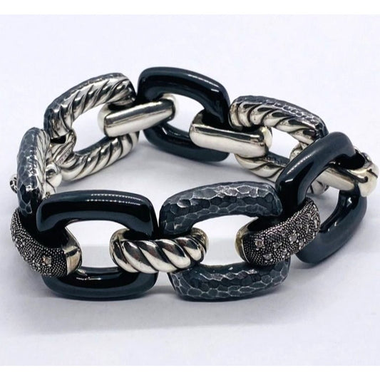 David Yurman Midnight Melange Diamond Link Bracelet in Sterling Silver 30mm Wide